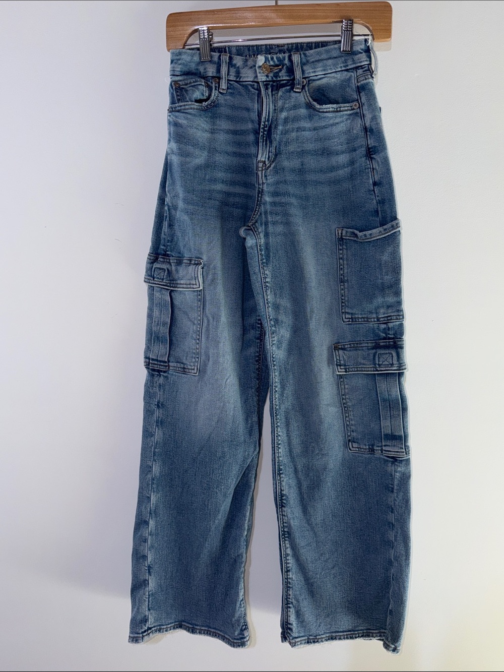 American Eagle Outfitters Jeans Denim Wide-Leg Curvy Baggy Stretch Cargo size 0